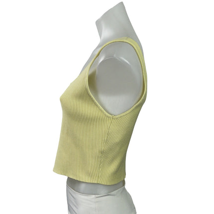 House of Harlow 1960 Yellow Ribbed Knit Square Neck Tank Cami Crop Top Size M