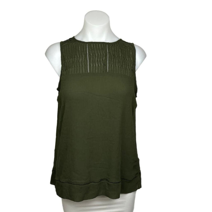 Banana Republic Army Green Ruched Pintuck Bateau Sleeveless Blouse Top Size S