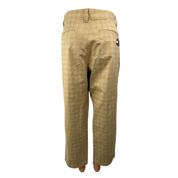Tommy Jeans Womens Beige Houndstooth High Rise Wide Leg Trousers Dress Pants L