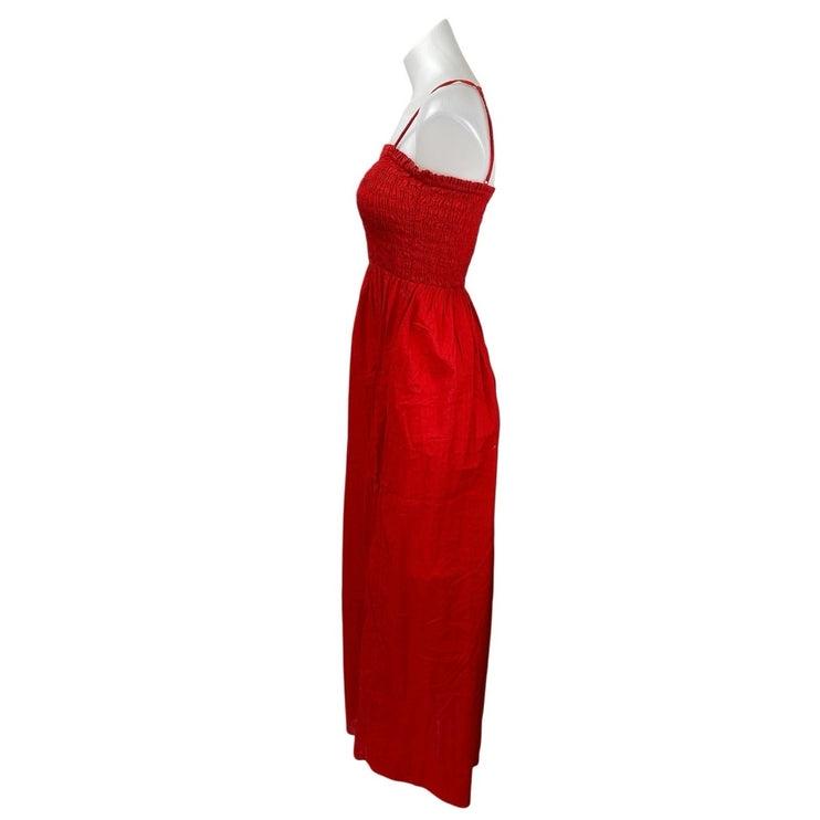 & Other Stories Red Sleeveless Smocked Cami Camisole Tank A Line Midi Dress 4