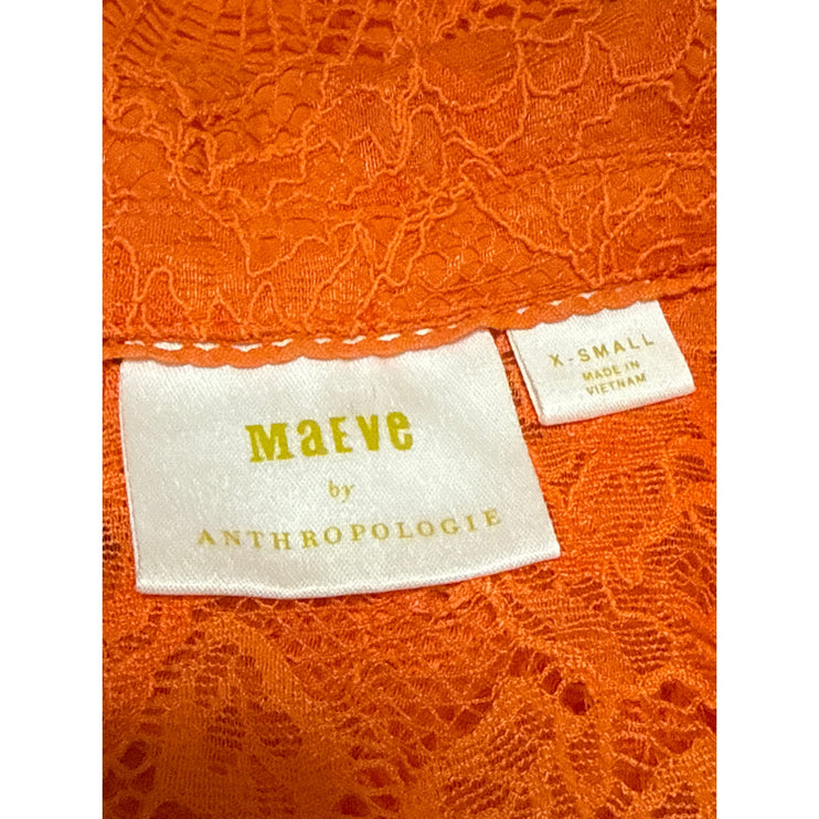 Anthropologie Maeve Coral Floral Lace Short Sleeve Button Down Shirt Crop Top XS