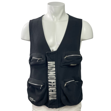 Boohooman Mens Black Reflective Print Sleeveless Pockets Utility Vest Top Size M