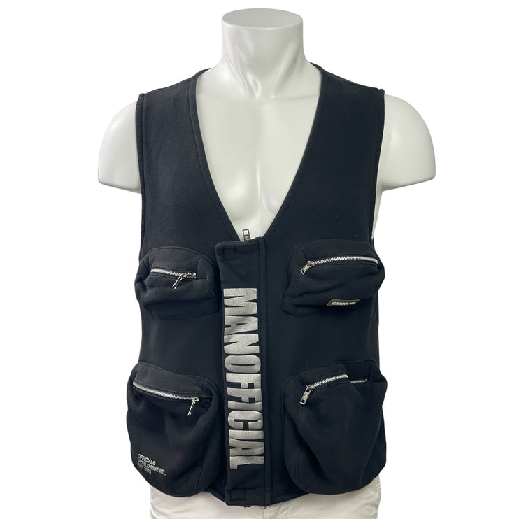 Boohooman Mens Black Reflective Print Sleeveless Pockets Utility Vest Top Size M