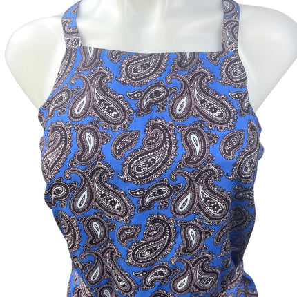 Banana Republic Blue Black Paisley Sleeveless Tie Waist Tunic Blouse Top Sz XS