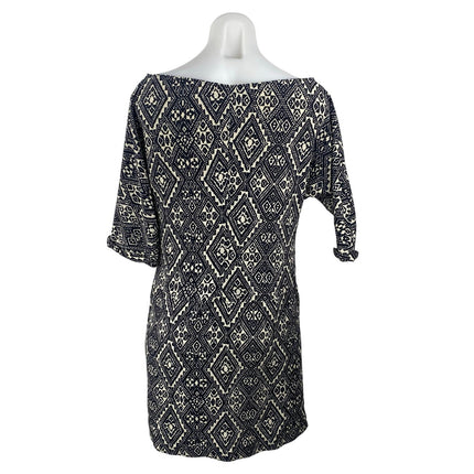 Zara Black Aztec Geometric Printed Short Sleeve Mini Twist Shift Sheath Dress S