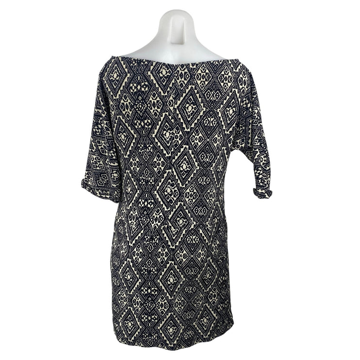 Zara Black Aztec Geometric Printed Short Sleeve Mini Twist Shift Sheath Dress S