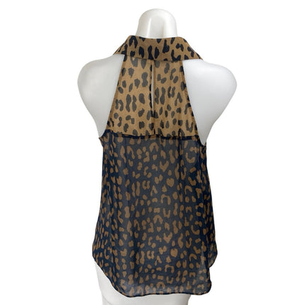Rachel Roy Tan Black Animal Leopard Print Sleeveless Button Up Shirt Tank Top S