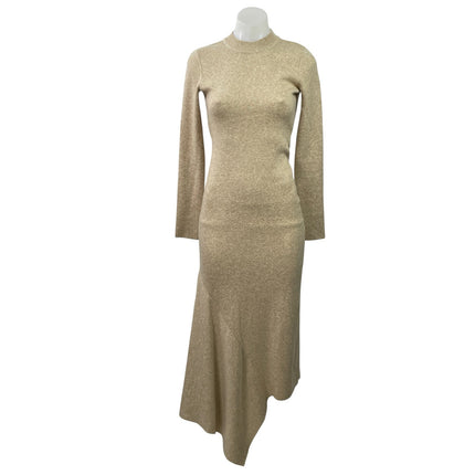 L'Academie Odelya Tan Wool Mock Neck Long Sleeve Asymmetrical Sweater Dress XS