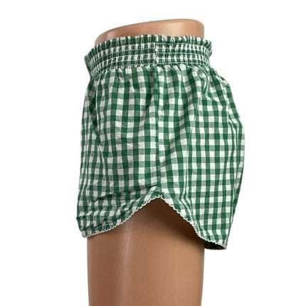 Free People Women's Green Gingham Check High Rise Boxer Lounge Shorts Size XS