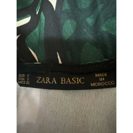 Zara Women's Green Leaf Graphic Print Long Sleeve Scoop Neck Blouse Top Size S