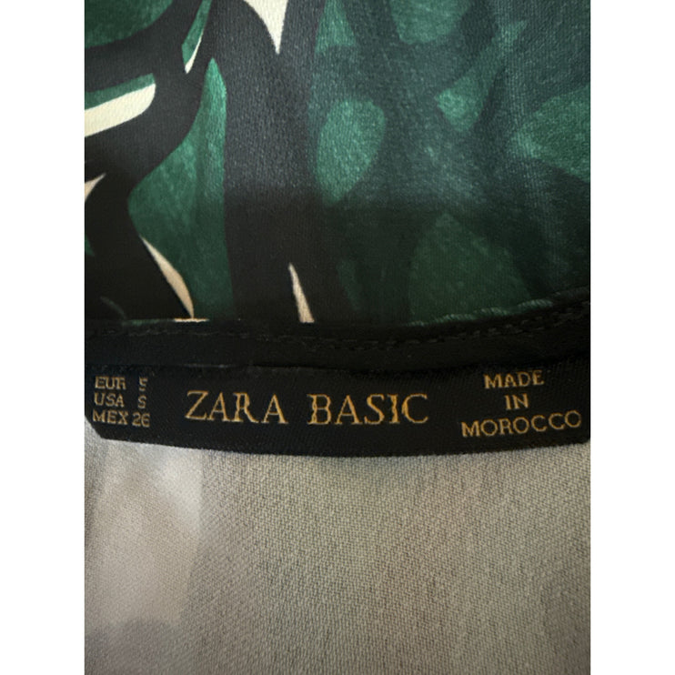 Zara Women's Green Leaf Graphic Print Long Sleeve Scoop Neck Blouse Top Size S
