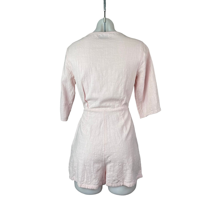 Urban Outfitters Linen Molly Surplice Front Slit Wrap Skort Jumpsuit Romper Sz 2
