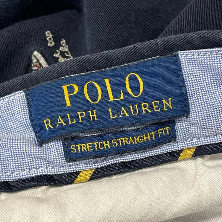 Polo Ralph Lauren Men's Navy Blue Embroidered Straight Trousers Pants Sz 34x30