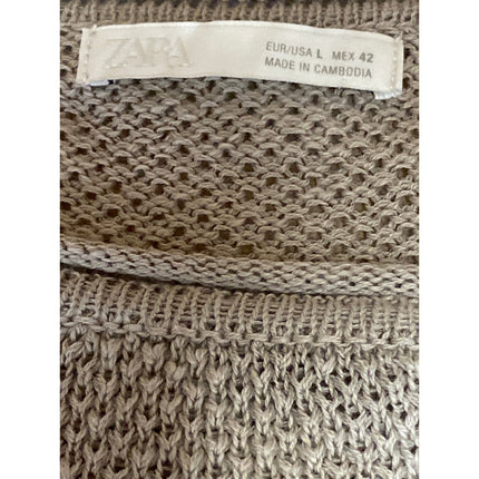 Zara Men's Beige Long Sleeve Round Neck Relaxed Pullover Knit Sweater Top Size L