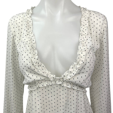 Polly White Polka Dots Ruffle V-neck Long Sleeve Tiered Fit & Flare Mini Dress 6