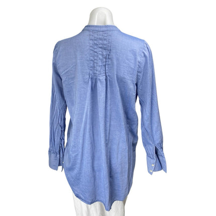 Ann Taylor LOFT Blue Long Sleeve Chambray Pintuck V Neck Shirt Blouse Top Size S