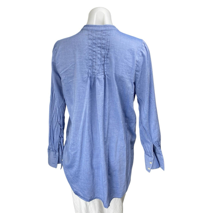 Ann Taylor LOFT Blue Long Sleeve Chambray Pintuck V Neck Shirt Blouse Top Size S