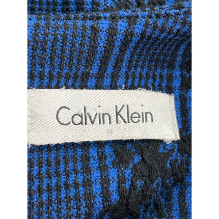 Calvin Klein Blue Black Plaid Floral Embroidered Short Sleeve Sheath Dress S/M