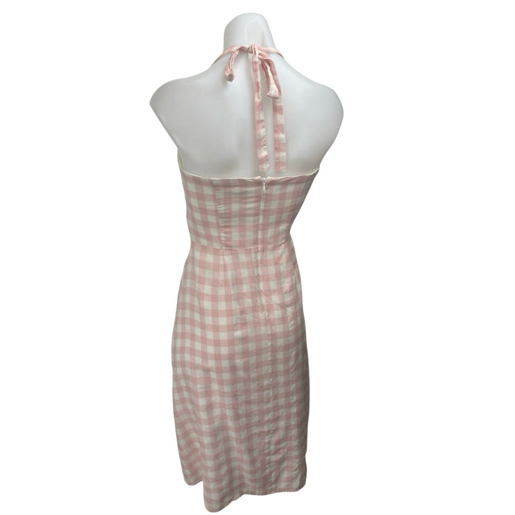 BB Dakota Pink White Gingham Check Halter Tie Knot Sleeveless Mini Dress Size 2