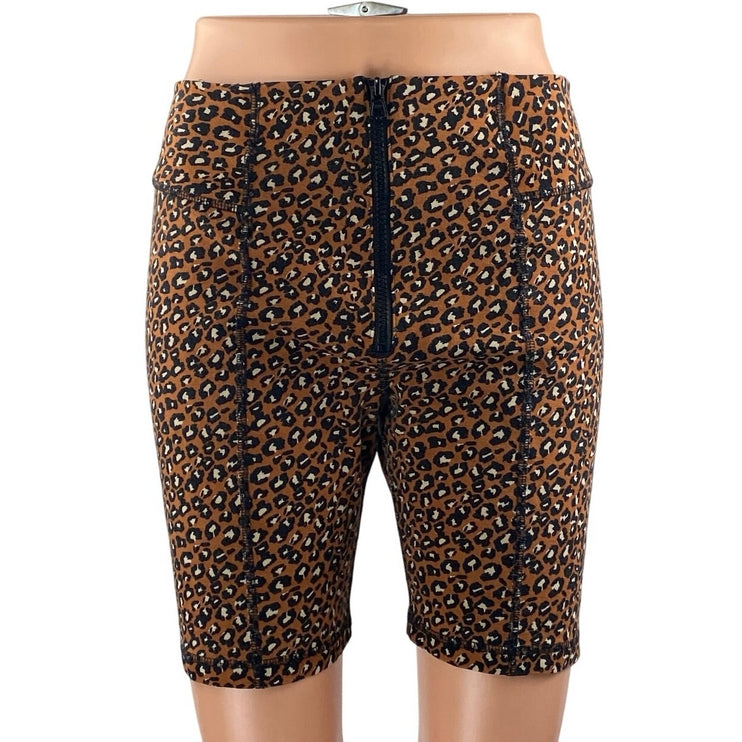 Free People Lucky Strike Women's Brown Leopard Print High Waist Biker Shorts M