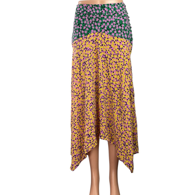 Topshop Multicolor Color Block Floral Asymmetrical Hem Maxi A-Line Skirt Size 2