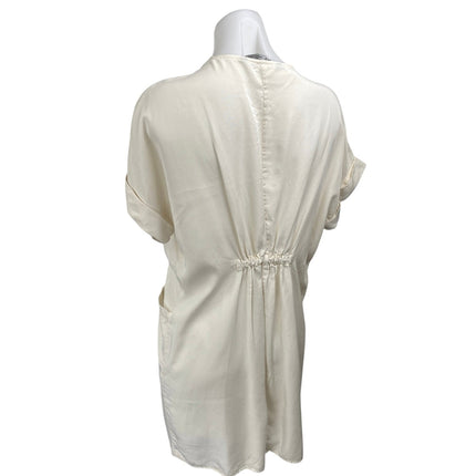 Zara White Short Sleeve V-Neck Button Down Belted Tie Waist Mini Shirt Dress XS