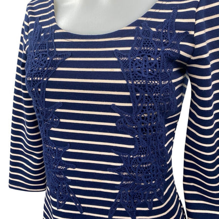 Free People Blue White Striped Embroidered Long Sleeve Fit & Flare Mini Dress XS