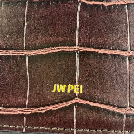JW Pei Women's Burgundy Faux Leather Vegan Croc Mini Flap Crossbody Handbag OS