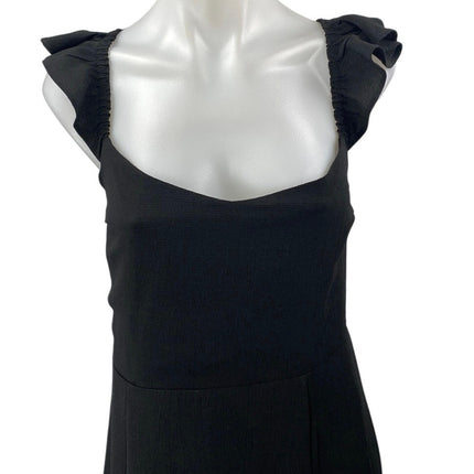 And Now This Women's Black Sleeveless Ruffle Sleeve Flounce Midi A-Line Dress L