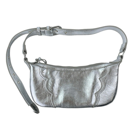 MNG Mango Metallic Silver Faux Leather Vegan Stitch Adjustable Shoulder Bag OS