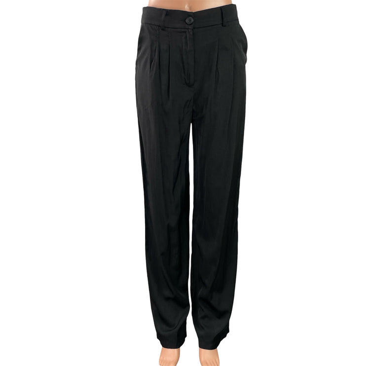 Princess Polly Black High Waist Pleated Straight Tailored Trouser Dress Pants 6