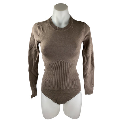 Abercrombie & Fitch Brown Rib Knit Long Sleeve Crew Neck Bodysuit Sweater Top S