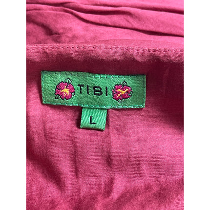 Tibi Women's Pink Silk Floral Embroidered Long Sleeve Peplum Blouse Top Size L