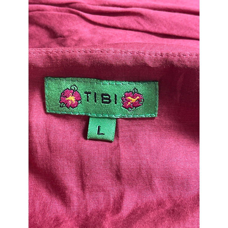 Tibi Women's Pink Silk Floral Embroidered Long Sleeve Peplum Blouse Top Size L