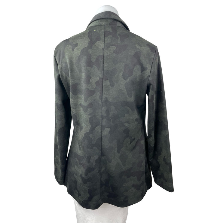 Rachel Zoe Black Green Camo Army Long Sleeve Open Blazer Coat Jacket Size S