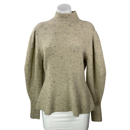 Ann Taylor Beige Turtleneck Long Balloon Sleeve Ribbed Knit Peplum Sweater Top M