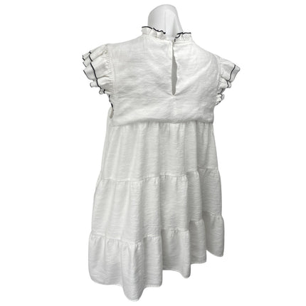 English Factory White Short Ruffle Flutter Sleeve Tiered Mini Babydoll Dress L