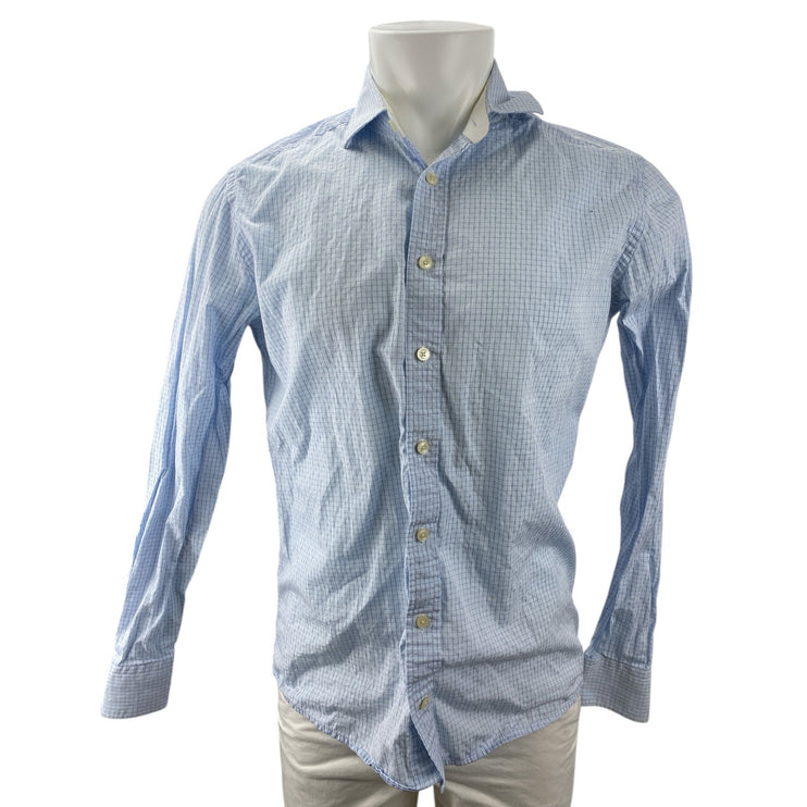Hackett Men's Blue Slim Fit Long Sleeve Button Down Windowpane Shirt Top Size S