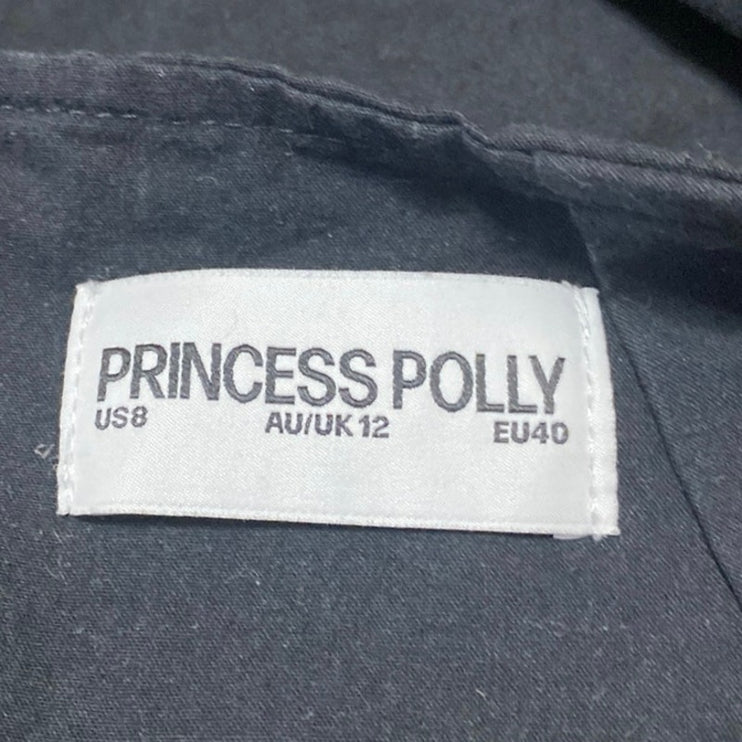 Princess Polly Women's Black High Waisted Back Zip Slit Mini A Line Skirt Size 8