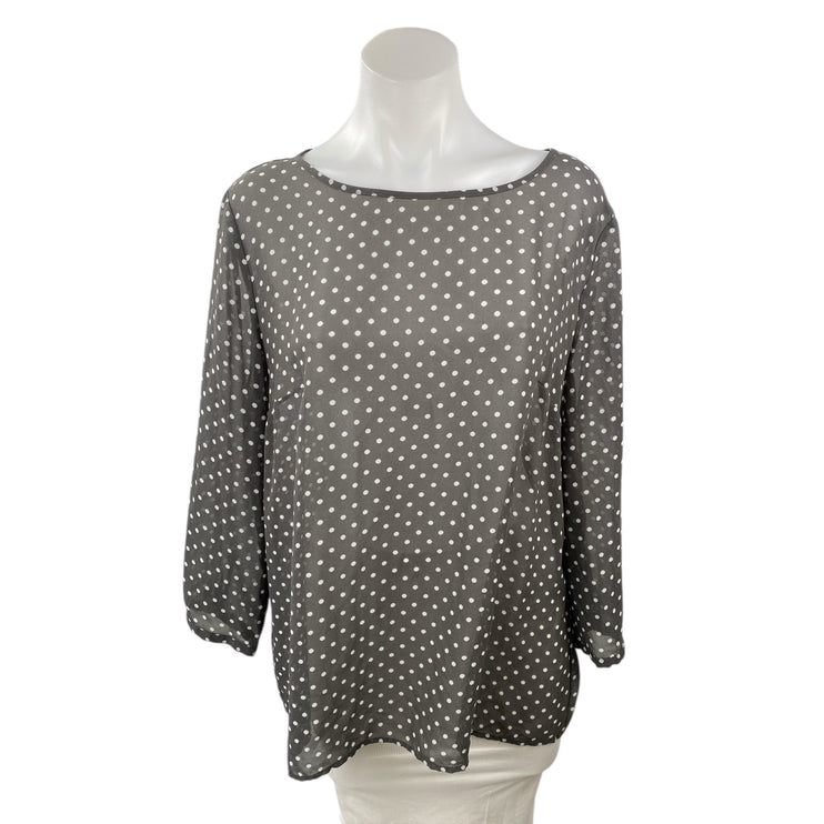 Ann Taylor LOFT Black Polka Dots Semi Sheer Long Sleeve Shirt Blouse Top Size L
