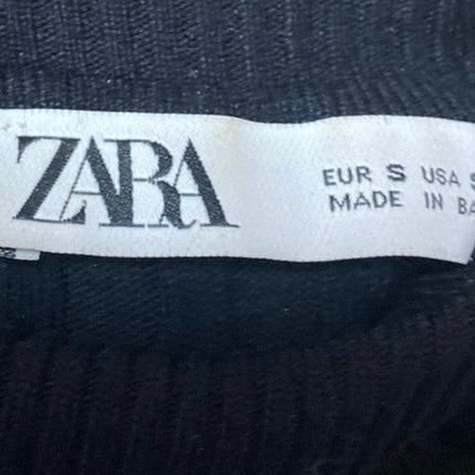 Zara Women's Black Rib Knit Long Sleeve Turtleneck Stretch Crop Sweater Top Sz S