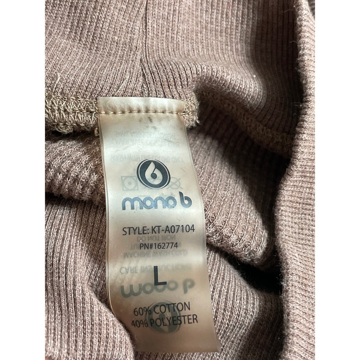 Mono B Brown Long Sleeve Mock Neck Waffle Knit Thermal Cropped Sweatshirt Top L