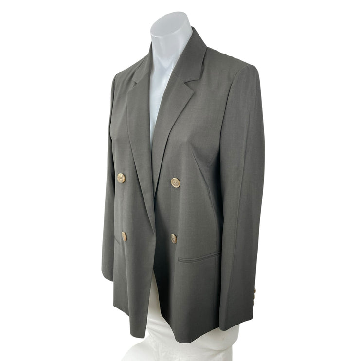 List Womens Gray Notched Collar Long Sleeve Double Breasted Blazer Coat Jacket 4