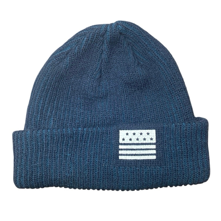 Castano Women's Blue Rib Knit Cuffed Logo Patch Fold Up Beanie Hat Cap One Size