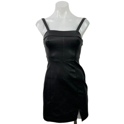 Hollister Black Faux Leather Vegan Sleeveless Slit Cami Mini Bodycon Dress XXS