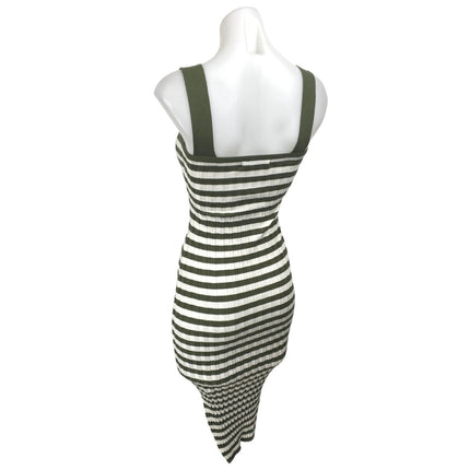 Fashion Green White Striped Knit Sleeveless Midi Bodycon Sweater Tank Dress XS