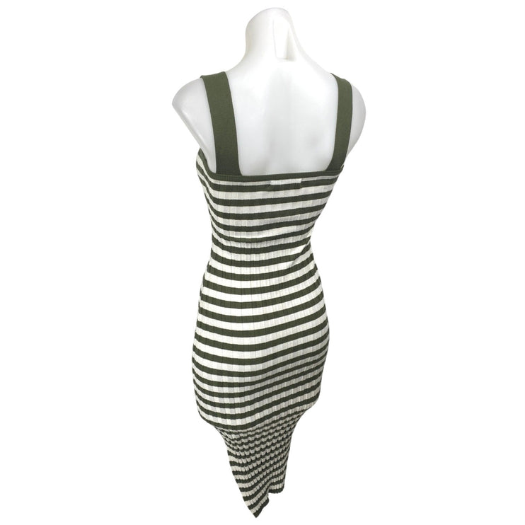 Fashion Green White Striped Knit Sleeveless Midi Bodycon Sweater Tank Dress XS
