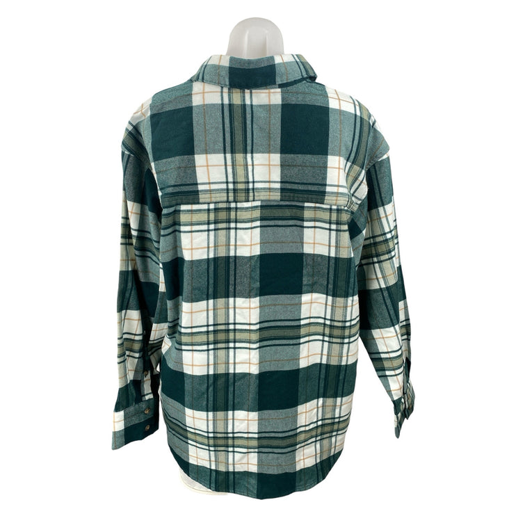 Abercrombie & Fitch Oversized Green Plaid Check Flannel Button Down Shirt Top L