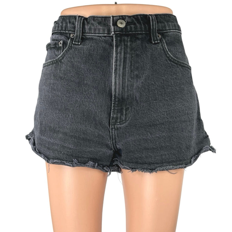 Abercrombie & Fitch Black High Waist Raw Hem Mom Denim Jean Shorts Size 30