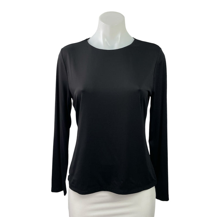 Tahari Women's Black Round Neck Basic Knit Long Sleeve T Shirt Tee Top Size L